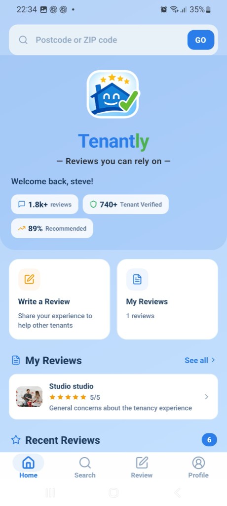 Home dashboard